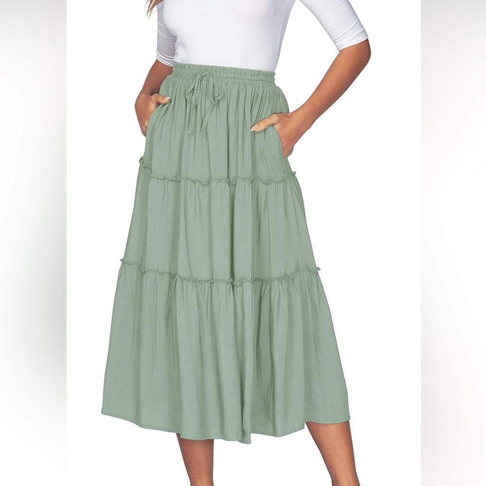 Boho Elastic High Waist A Line Ruffle Swing Beach Maxi